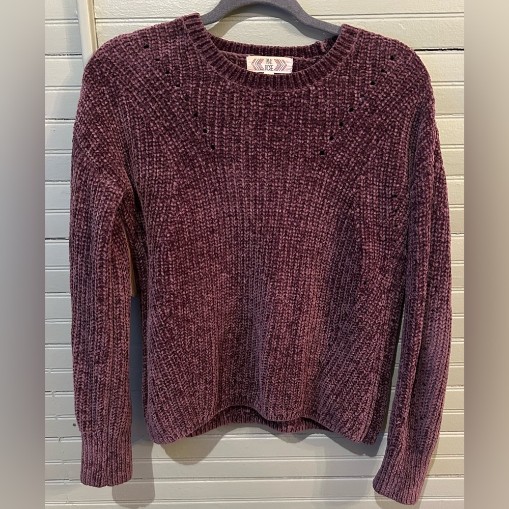 Pink Rose Women's Fuzzy Knit Purple Sweater Size Small